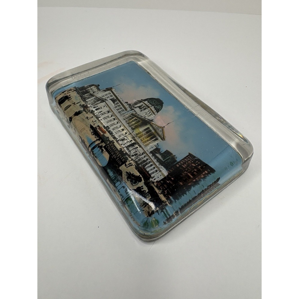 Vintage Antique Chicago Post Office Federal Building Glass Paperweight - c. 1905